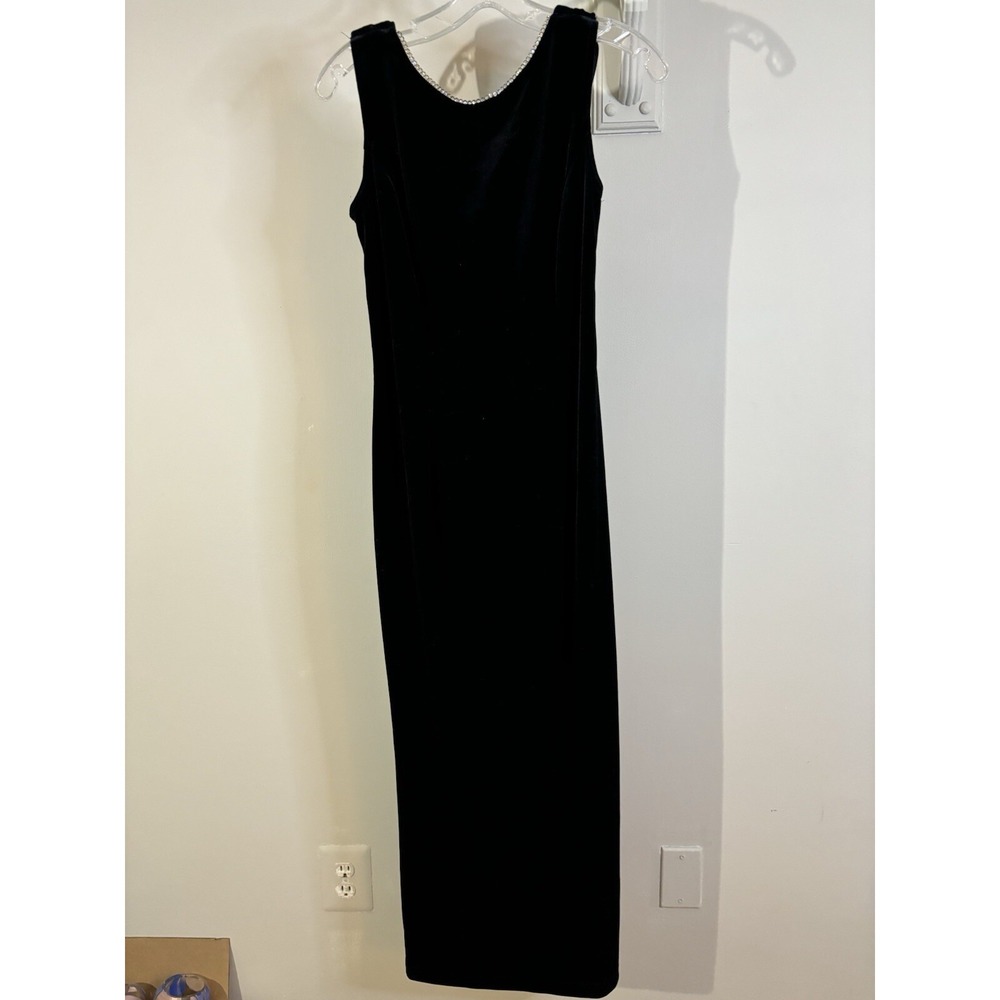 VTG Scott McClintock Black Velvet Long Sleeveless Evening Dress Sz 6 Bead Trim